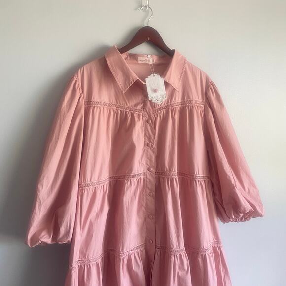 NWT Ivy City Co Jojo Dress Mauve Pink Short Length Tiered Cotton Plus Size 2X - Picture 3 of 7